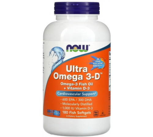 Омега 3-Д Ультра Now Foods Omega 3-D, 600 EPA / 300 DHA 180 риб'ячих гелевих капс