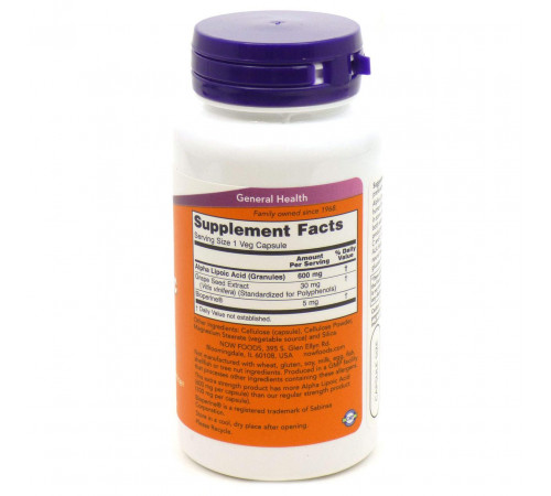 Альфа-липоевая кислота Now Foods Alpha Lipoic Acid 600 мг 60 капс