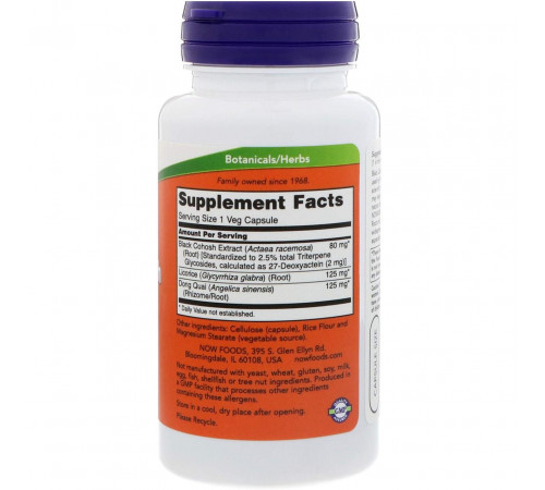 Корень клопогона Now Foods Black Cohosh Root 80 мг 90 вес капс