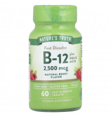 Вітамін B-12 плюс фолієва кислота Nature's Truth Vitamin B-12500 мкг 60 таб ягоди