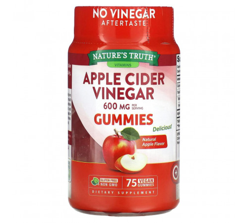 Яблучний оцет Nature's Truth Apple Cider Vinegar 600 мг 75 жувальних цукерок вишня