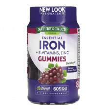 Залізо вітаміни групи B цинк Nature's Truth Essential Iron + B-Vitamins, Zinc 60 жувальних цукерок виноград