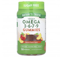 Омега 3-6-7-9, Vegan Omega 3-6-7-9 Gummies, Nature's Truth, веган, вкус персика, 50 жевательных конфет