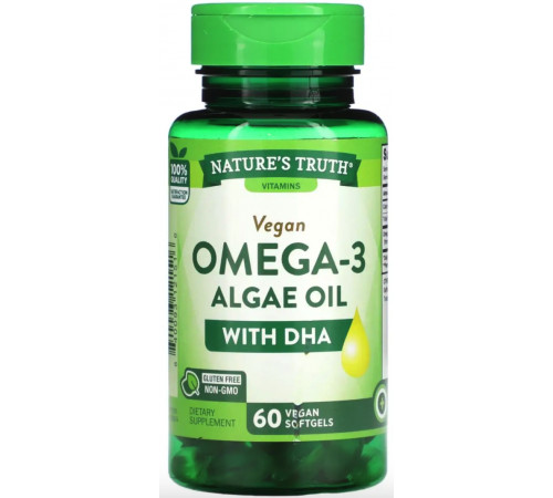 Омега-3 з олії з водоростей з ДГК  Nature's Truth Vegan Omega-3 Algae Oil 60 вег гел капс
