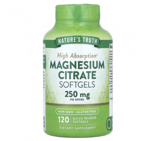 Магний цитрат Nature's Truth Magnesium Citrate 250 мг 120 гел капс