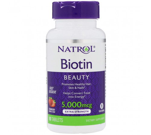 Біотин Natrol Biotin 5000 мкг 90 таб полуниця