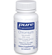 Хром (пиколинат), Chromium (picolinate), Pure Encapsulations, для поддержки здорового метаболизма липидов и глюкозы, 200 мкг, 60