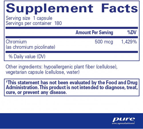 Хром (пиколинат) Pure Encapsulations Chromium (picolinate) 500 мкг 180 капс