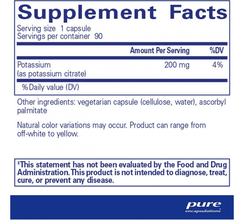Калій (цитрат) Pure Encapsulations Potassium (citrate) 90 капс