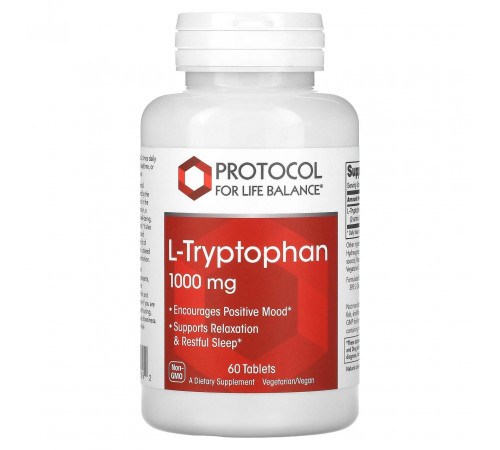 L-триптофан Protocol for Life Balance L-Tryptophan 1000 мг 60 таб