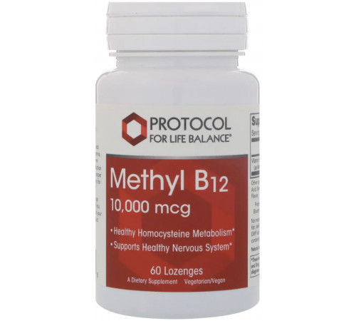 Вітамін В-12 метилкобаламін Protocol for Life Balance Methyl B-12 10000 мкг 60 льод