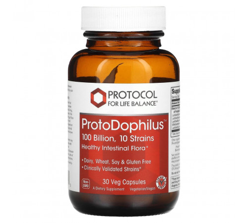 Пробіотики дофілус Protocol for Life Balance ProtoDophilus 100 млрд КУО 10 штамів 30 вег капс