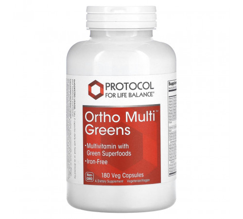 Мультивитамины и Суперфуд, Ortho Multi Greens, Protocol for Life Balance, 180 растительных капсул