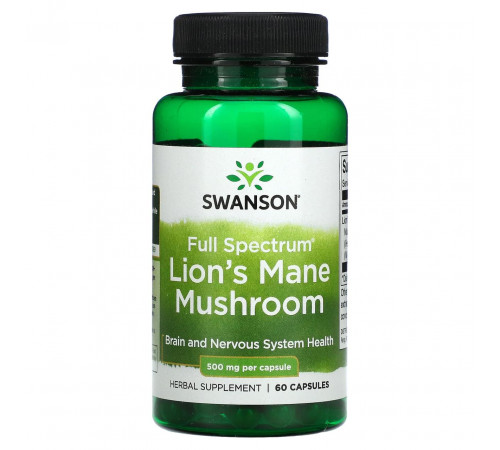 Їжовик гребінчастий Swanson Lionʼs Mane Mushroom 500 мг 60 капс