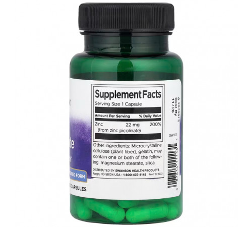 Піколінат цинку Swanson Zinc Picolinate 22 мг 60 капс