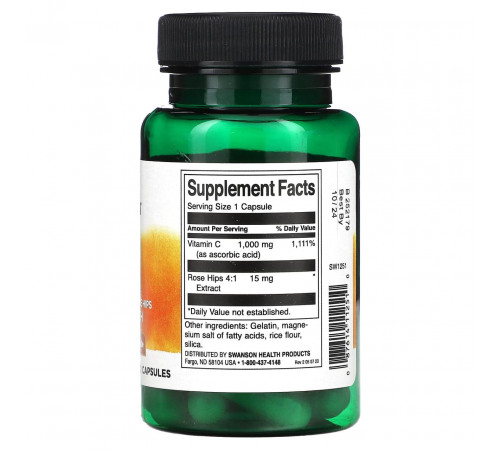Вітамін С з шипшиною Swanson Vitamin C with Rose Hips 1000 мг 30 капс