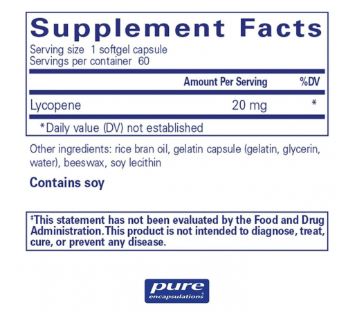 Лікопін Pure Encapsulations Lycopene 20 мг 60 гел капс